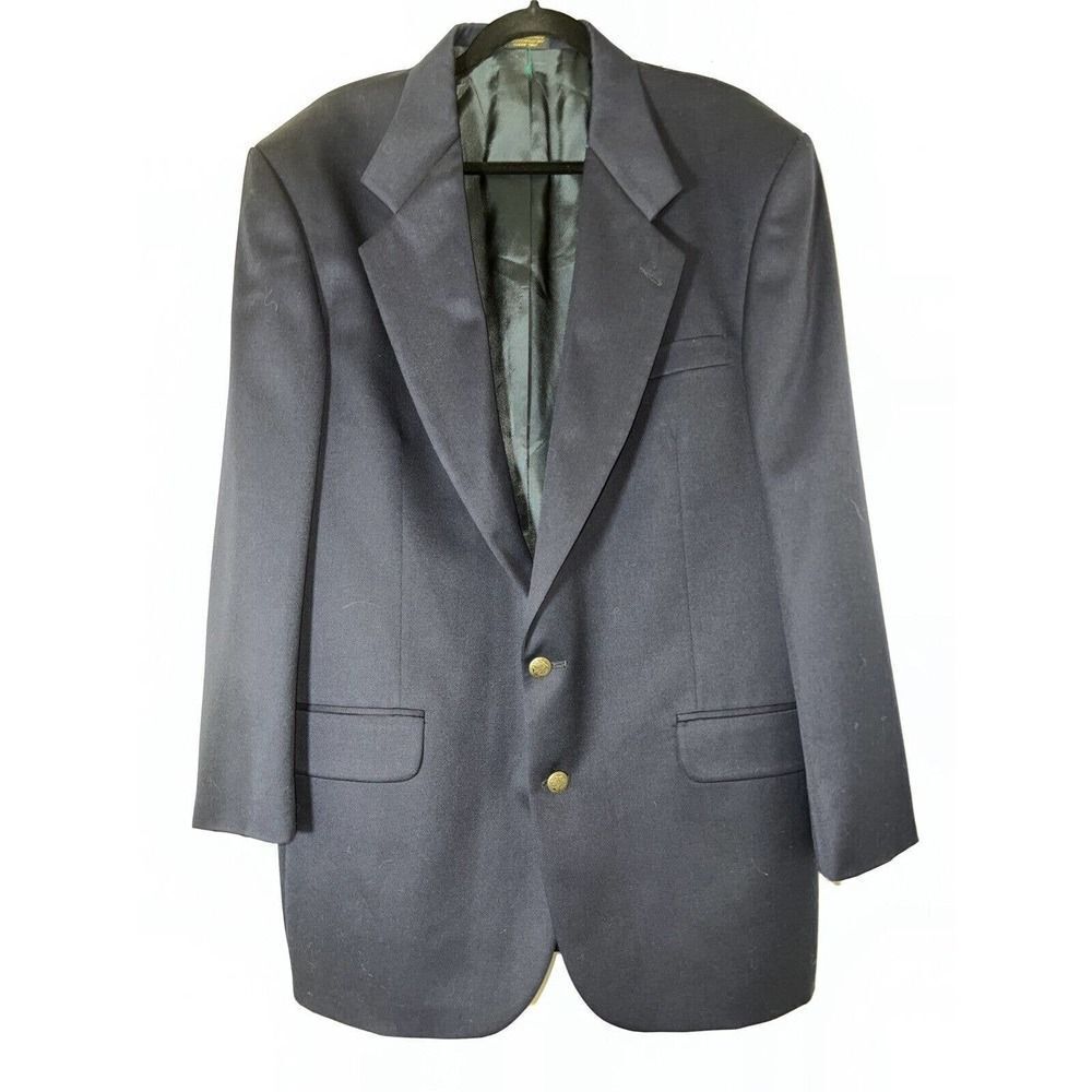 Oscar de la Renta Navy Blazer Mens 44L Jacket 2 Gold Button Wool Excellent